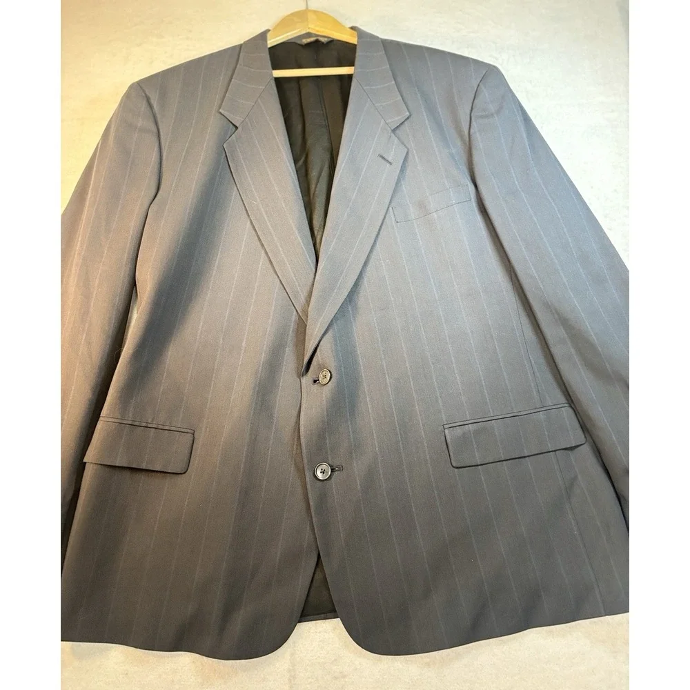 Pierre Cardin Suit Coat 44L Navy Pinstripe 2 Button Wool Sport Coat Blazer
